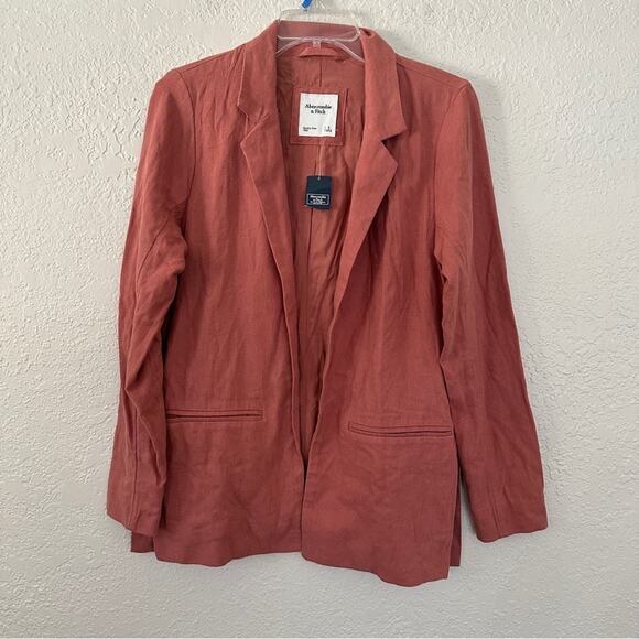 NWT Abercrombie Linen Blend Salmon Lightweight Open Blazer Small - Picture 1 of 5